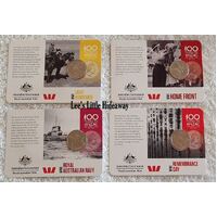 2015 set of 4 Anzacs Remembered - Light Horseman, Home Front, Royal Australian Navy & WWI Remembrance Day.