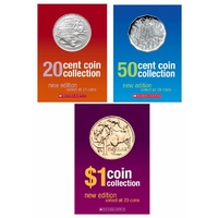 20 Cent, 50 cent & $1 Coin Collection books - total of 3 books (album/folder)