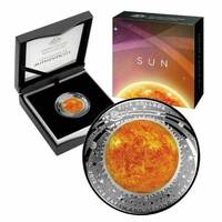 2019 The Earth & Beyond “SUN” $5 coloured fine silver proof domed coin.